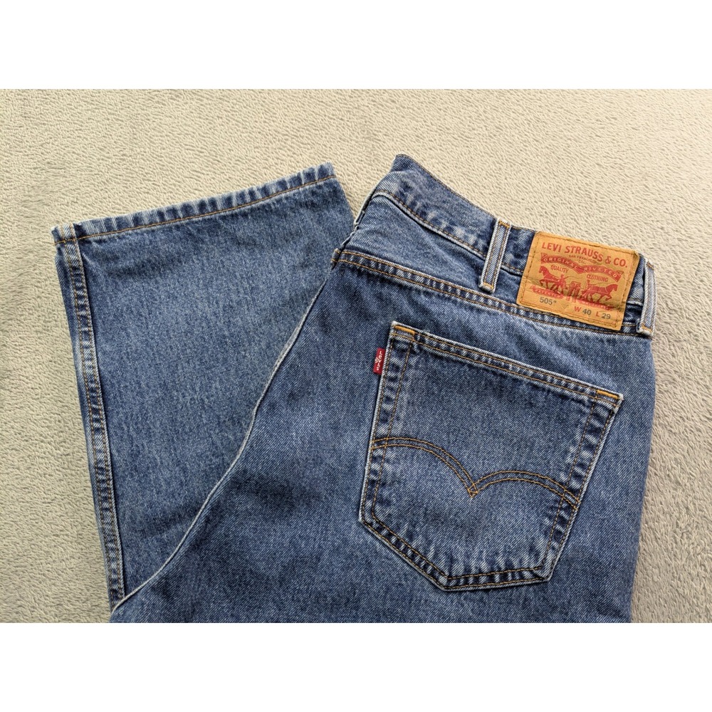 Levis 505 Regular Fit Straight Leg Blue Denim Jeans Mens 40x29 Medium Wash